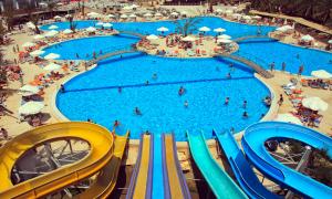 antalya waterfront and dolphins